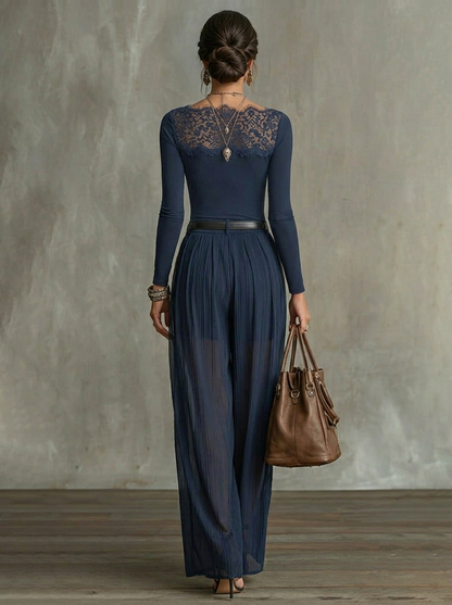 Serena | Ensemble Top à Panneaux en Dentelle & Pantalons Amples Transparent