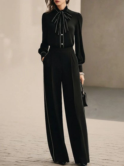 Bianca | Ensemble Blouse à Nœud Papillon et Pantalons Large