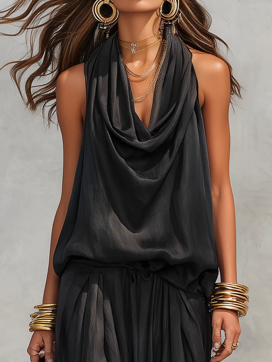 Serena | Ensemble Top à Col Halter et Pantalon Plissé
