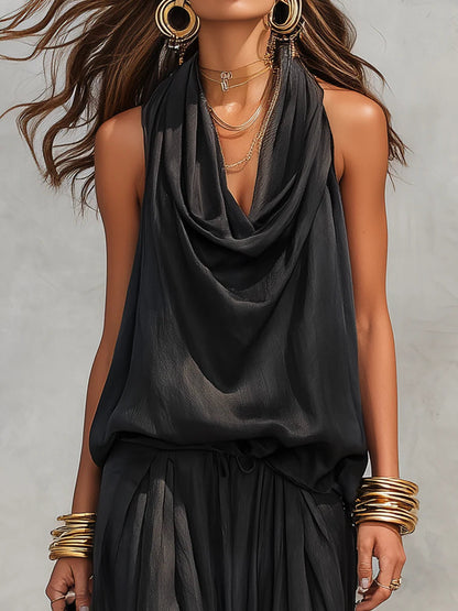 Serena | Ensemble Top à Col Halter et Pantalon Plissé