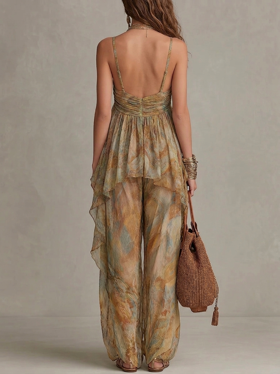 Sienna | Ensemble de débardeur en chiffon à volants et pantalon large