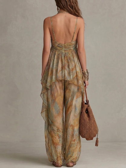 Sienna | Ensemble de débardeur en chiffon à volants et pantalon large