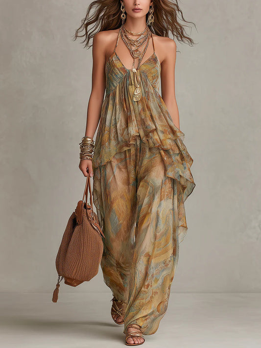 Sienna | Ensemble de débardeur en chiffon à volants et pantalon large