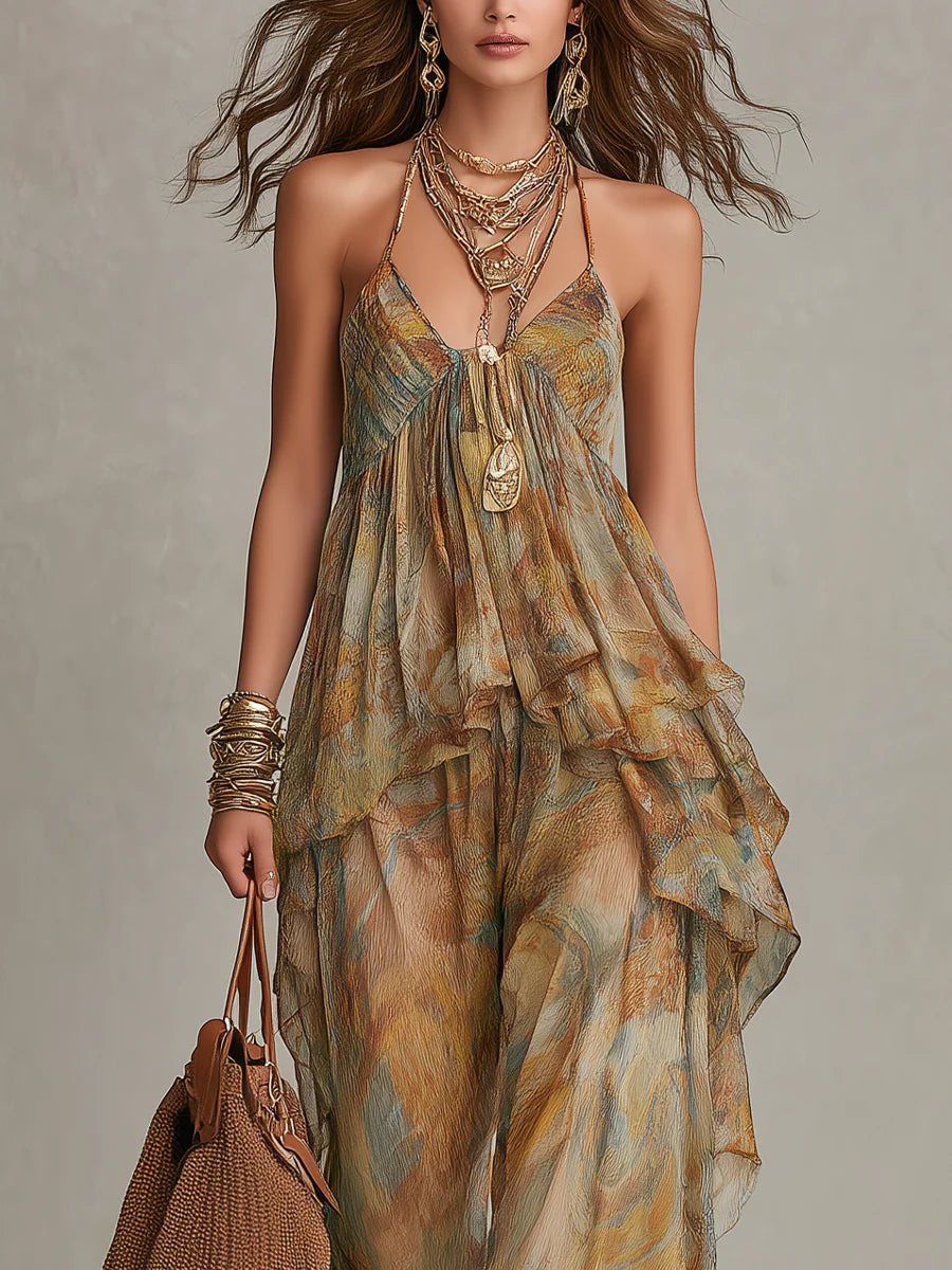 Sienna | Ensemble de débardeur en chiffon à volants et pantalon large