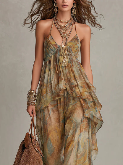 Sienna | Ensemble de débardeur en chiffon à volants et pantalon large