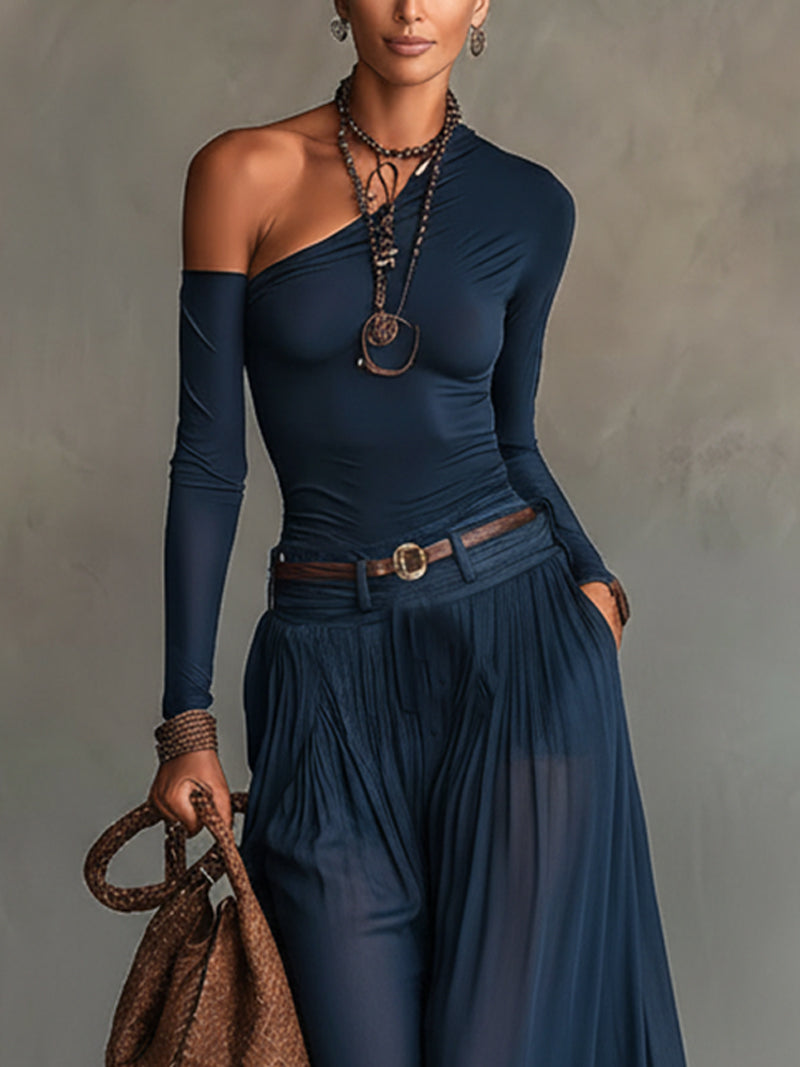 Lore | Ensemble Top à Une Épaule et Jupe Marine