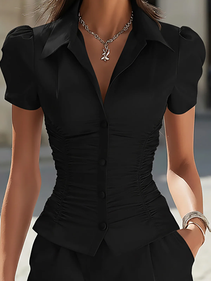 Serena | Ensemble Blouse Froncée et Shorts