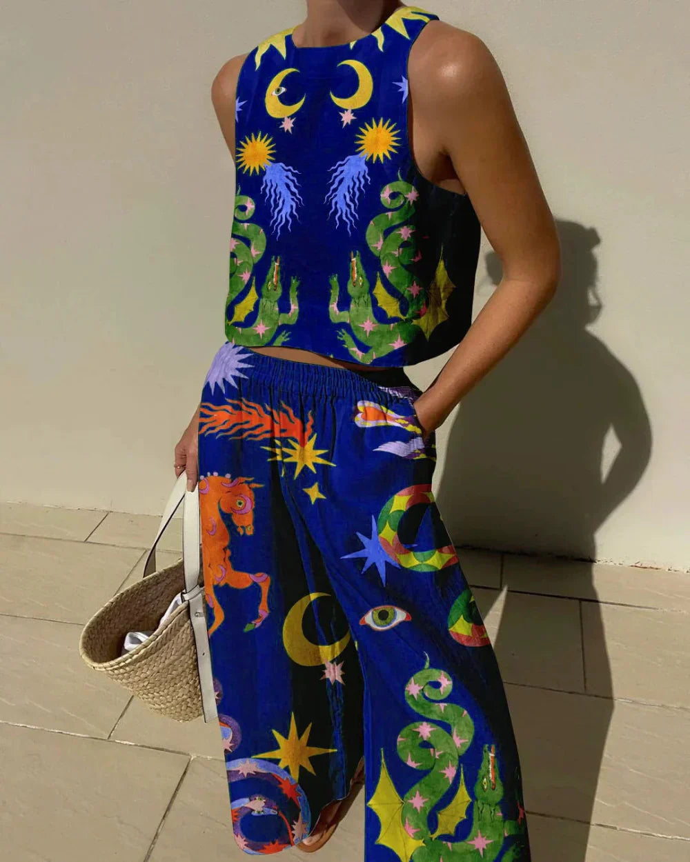 Isabella | Ensemble Débardeur Imprimé et Pantalons à Poches