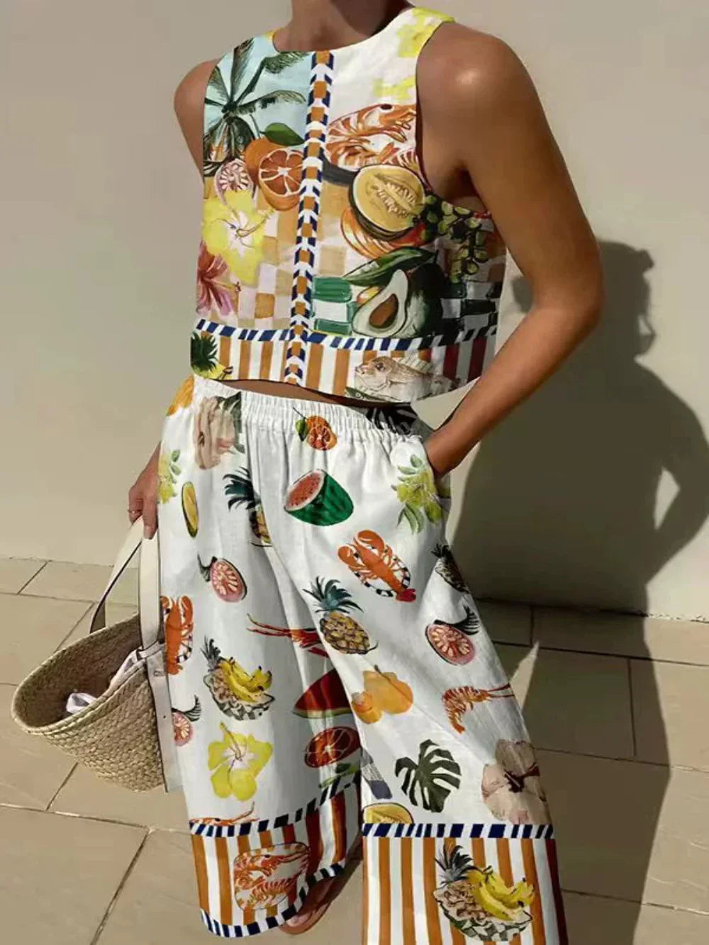 Isabella | Ensemble Débardeur Imprimé et Pantalons à Poches