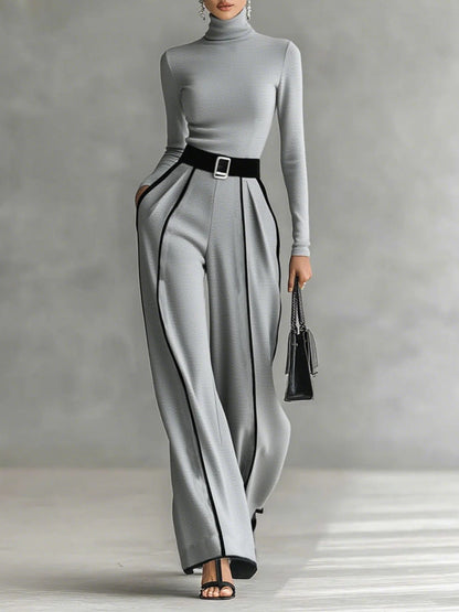 Sophia | Ensemble Top Col Montant et Pantalons Évasés