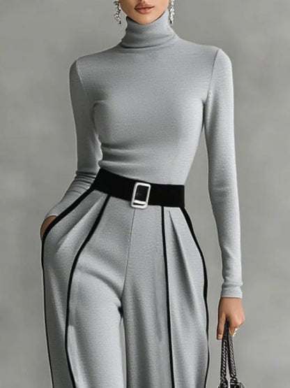 Sophia | Ensemble Top Col Montant et Pantalons Évasés