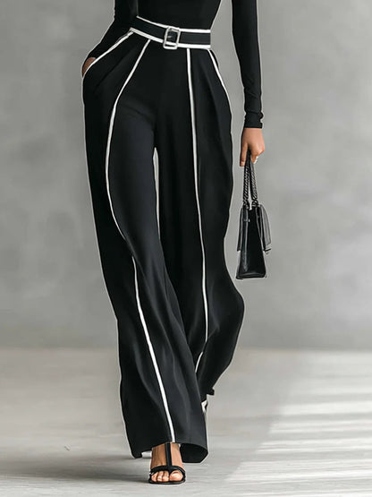 Sophia | Ensemble Top Col Montant et Pantalons Évasés