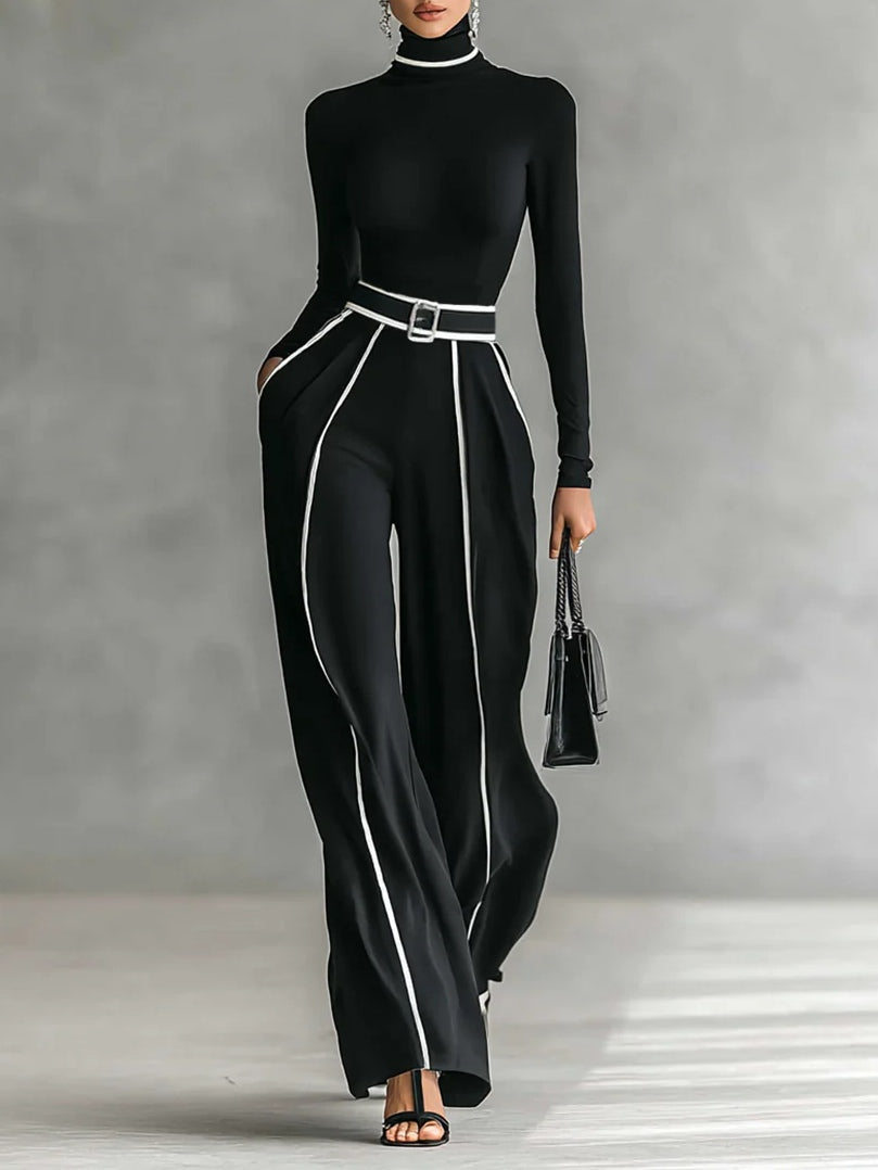 Sophia | Ensemble Top Col Montant et Pantalons Évasés