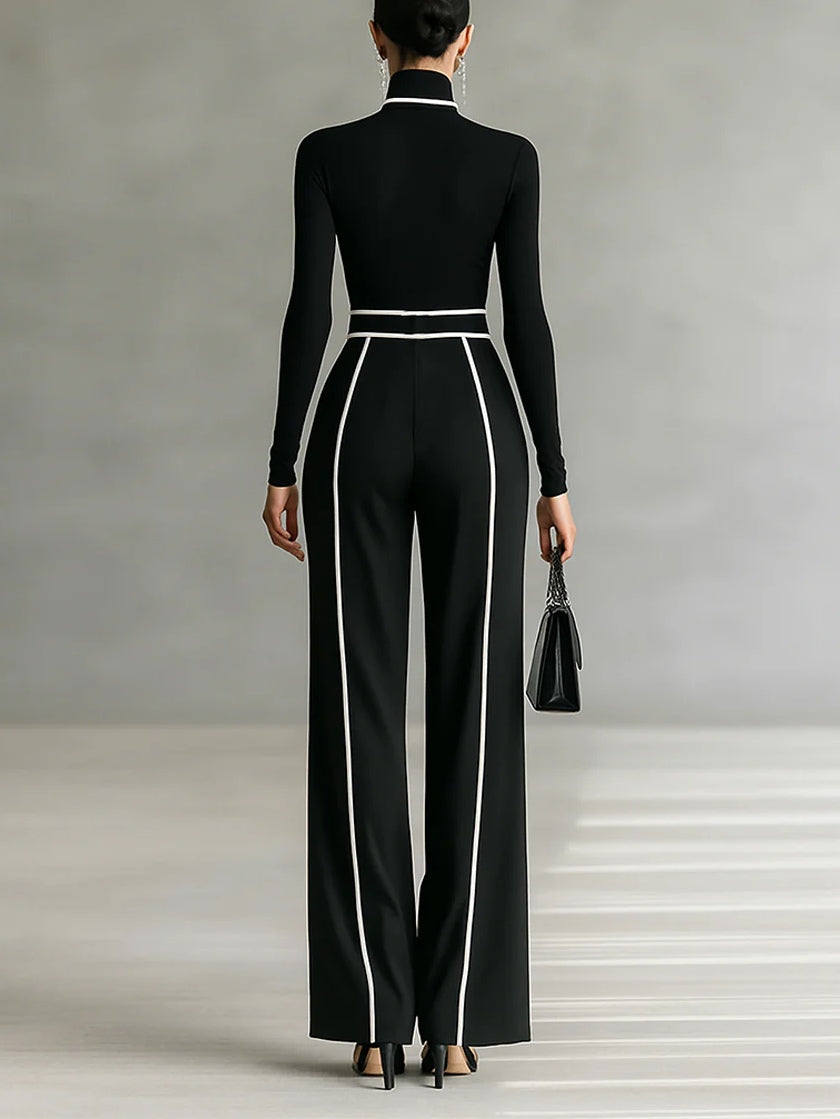 Sophia | Ensemble Top Col Montant et Pantalons Évasés