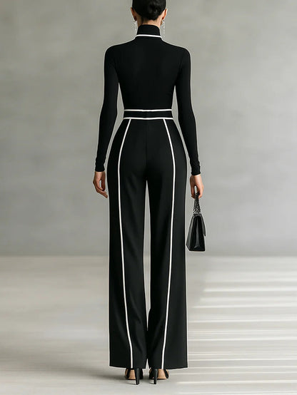 Sophia | Ensemble Top Col Montant et Pantalons Évasés