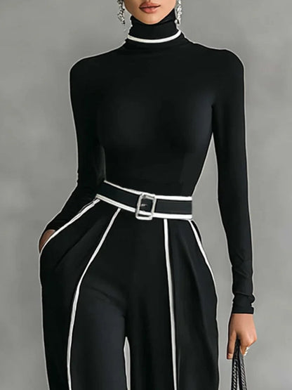 Sophia | Ensemble Top Col Montant et Pantalons Évasés