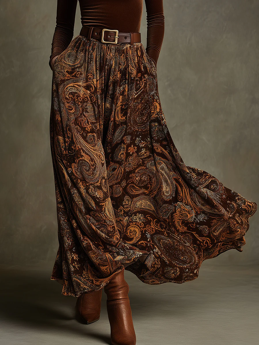 Vivienne | Ensemble Haut en Velours et Jupe Maxi Paisley