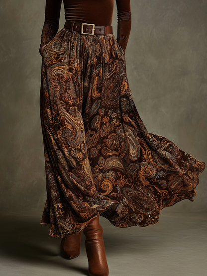 Vivienne | Ensemble Haut en Velours et Jupe Maxi Paisley