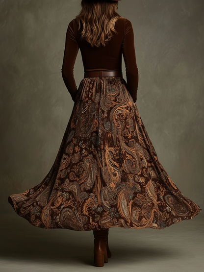 Vivienne | Ensemble Haut en Velours et Jupe Maxi Paisley