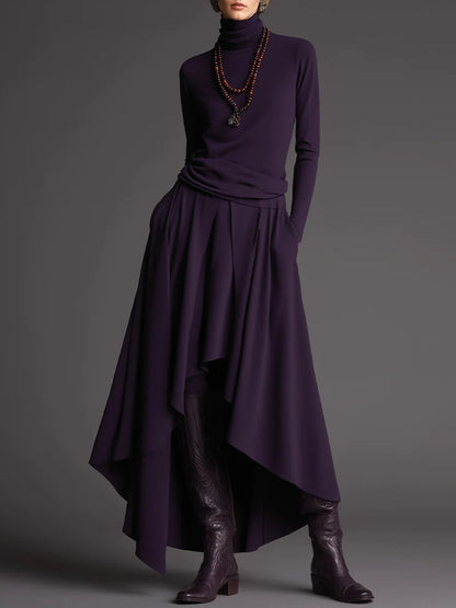 Lilas | Ensemble haut col roulé et jupe asymétrique