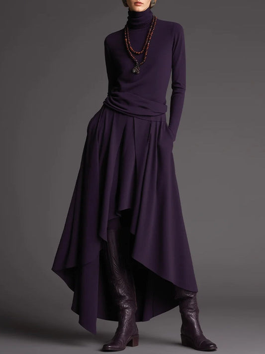 Lilas | Ensemble haut col roulé et jupe asymétrique