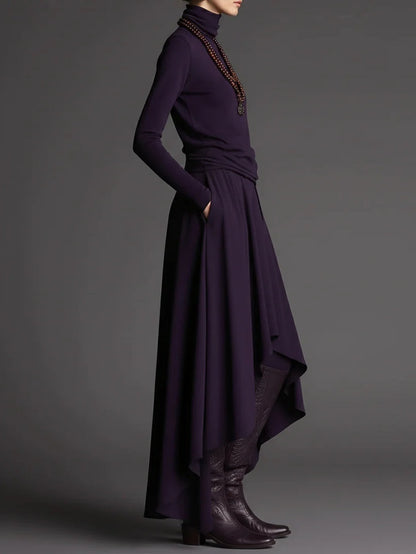 Lilas | Ensemble haut col roulé et jupe asymétrique