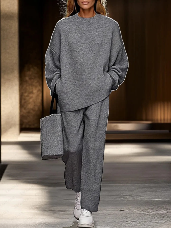Sophia | Ensemble Haut Gris et Pantalon Large