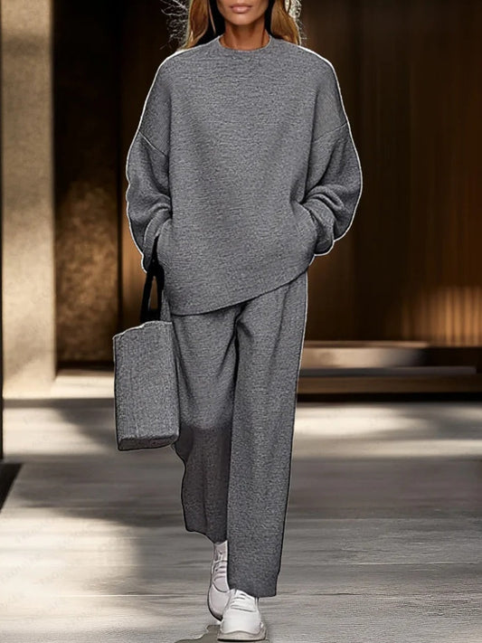 Sophia | Ensemble Haut Gris et Pantalon Large