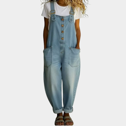Mae | Salopette en denim vintage doux avec bretelles réglables