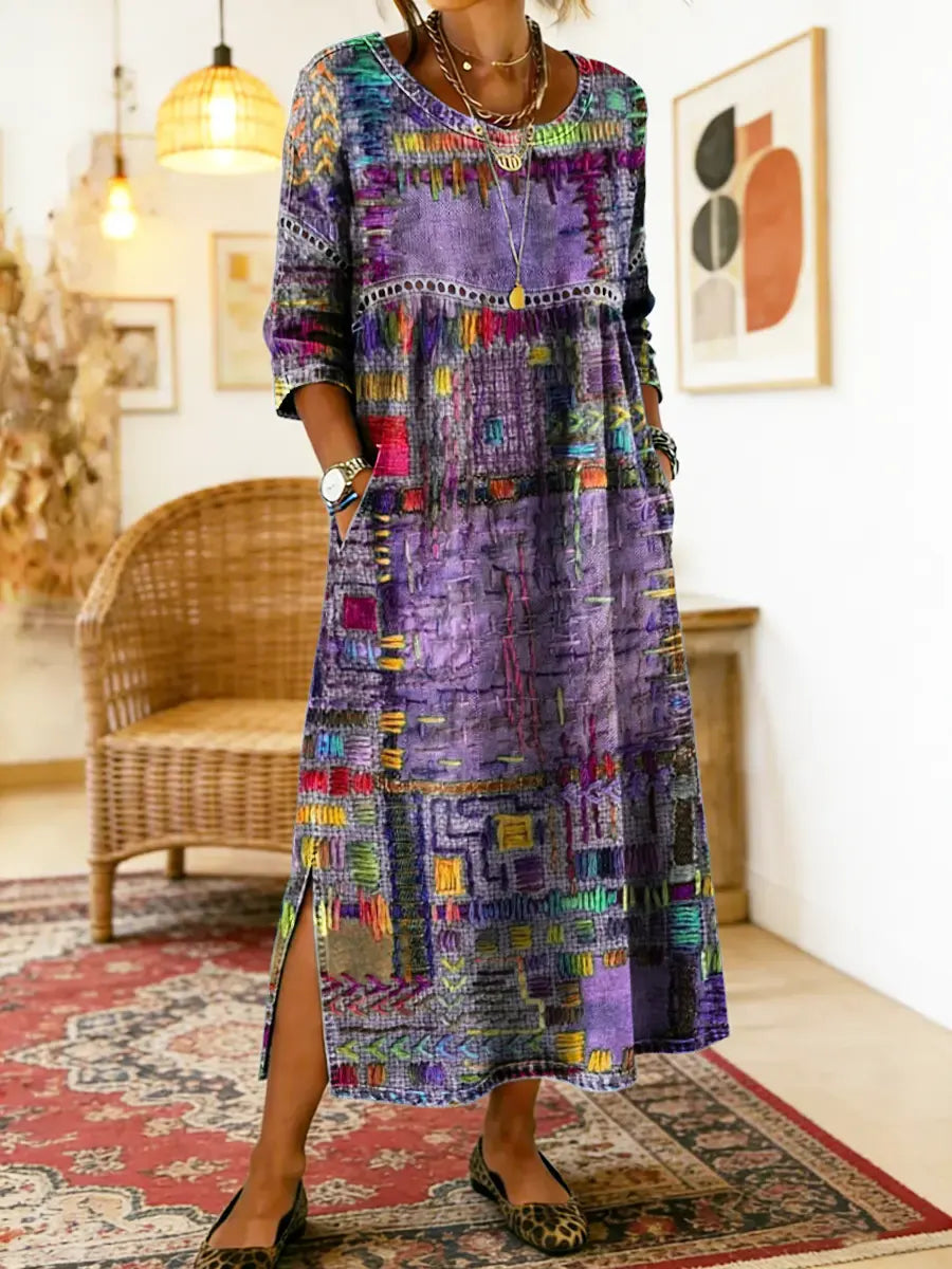 Manuela robe en denim avec patchwork ethnique