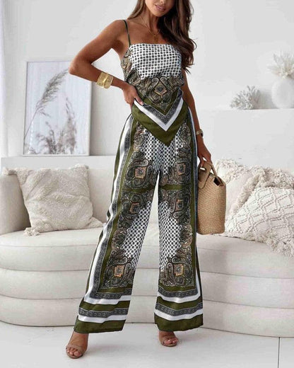 Lila | Ensemble de débardeur et pantalon à lacets imprimé