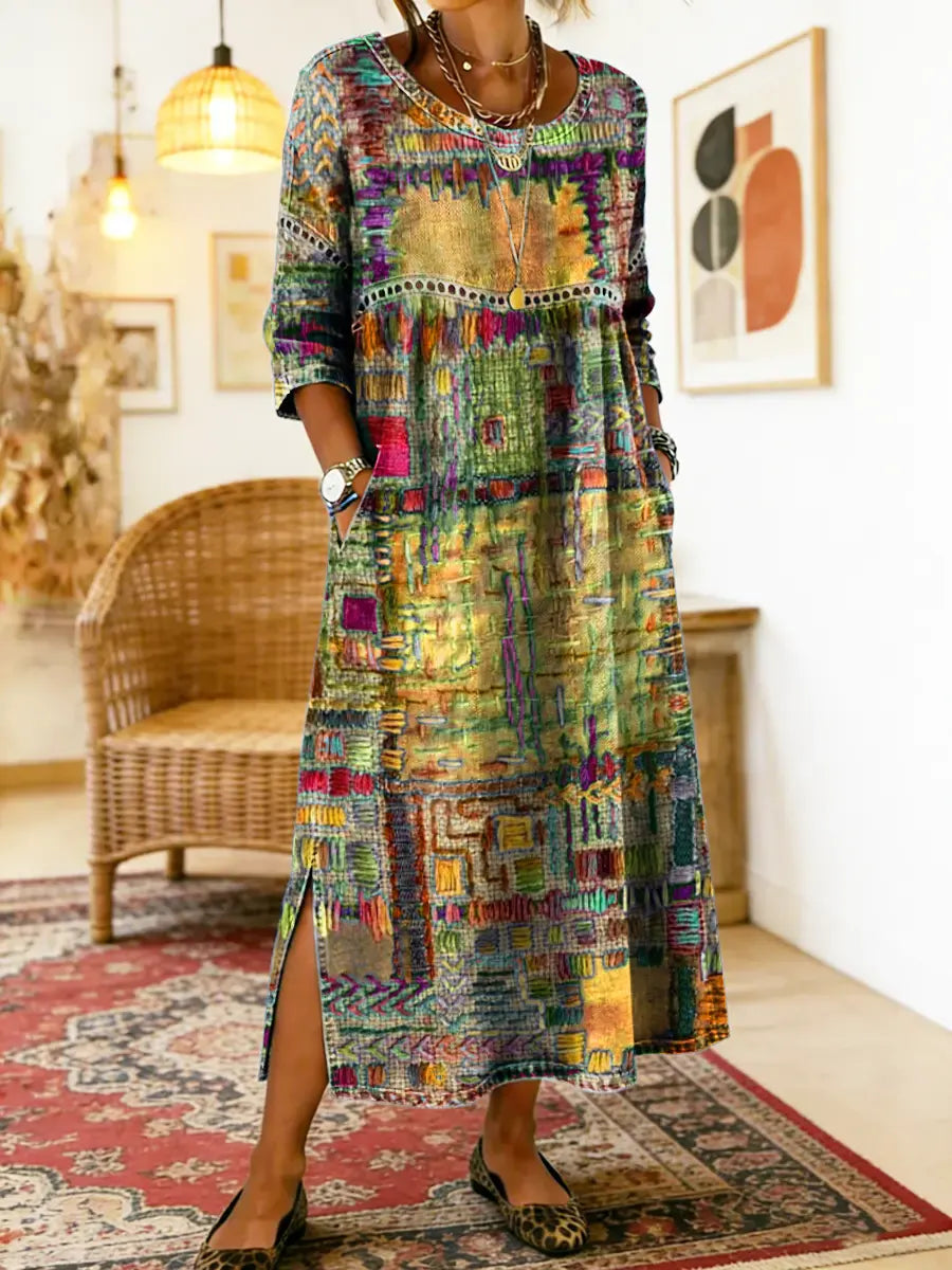 Manuela robe en denim avec patchwork ethnique