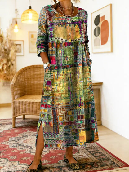 Manuela robe en denim avec patchwork ethnique