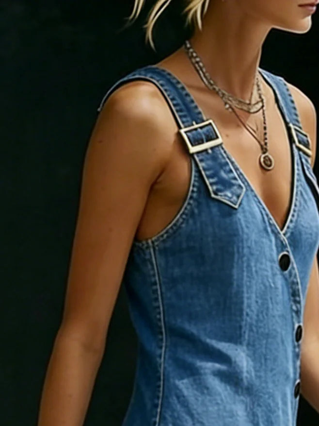 Vera | Longue Robe en Denim à Boutons