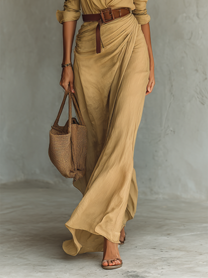 Robe Maxi Col Revers Manches Longues