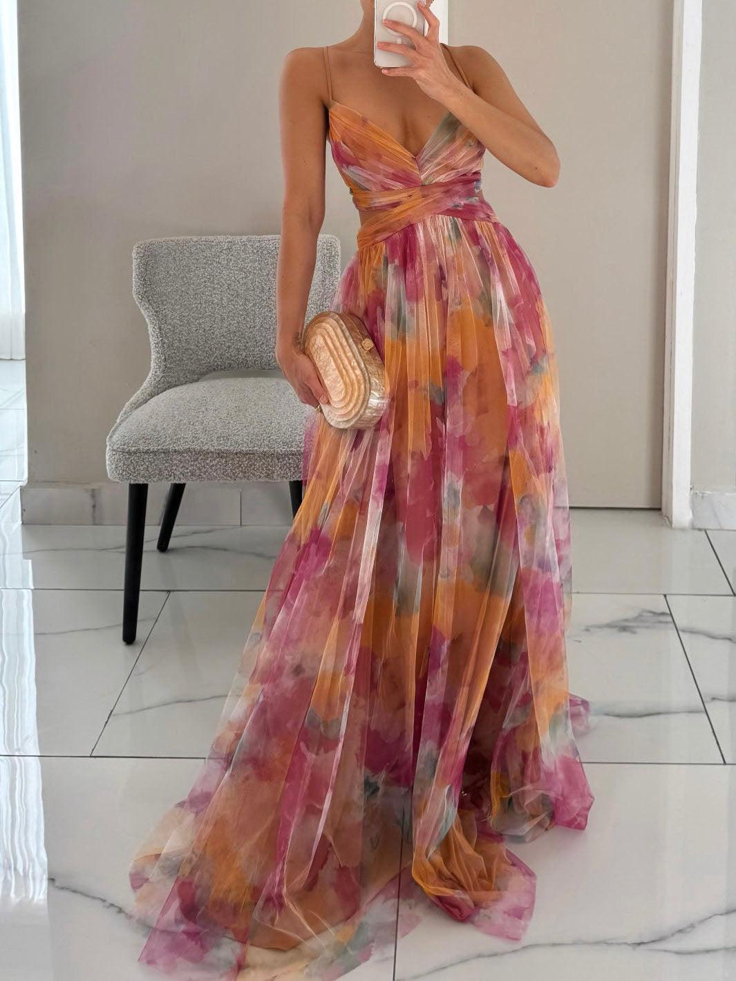 Karen | Robe Maxi V-Découpe à Imprimé Floral
