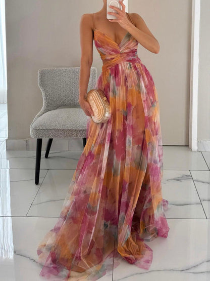 Karen | Robe Maxi V-Découpe à Imprimé Floral