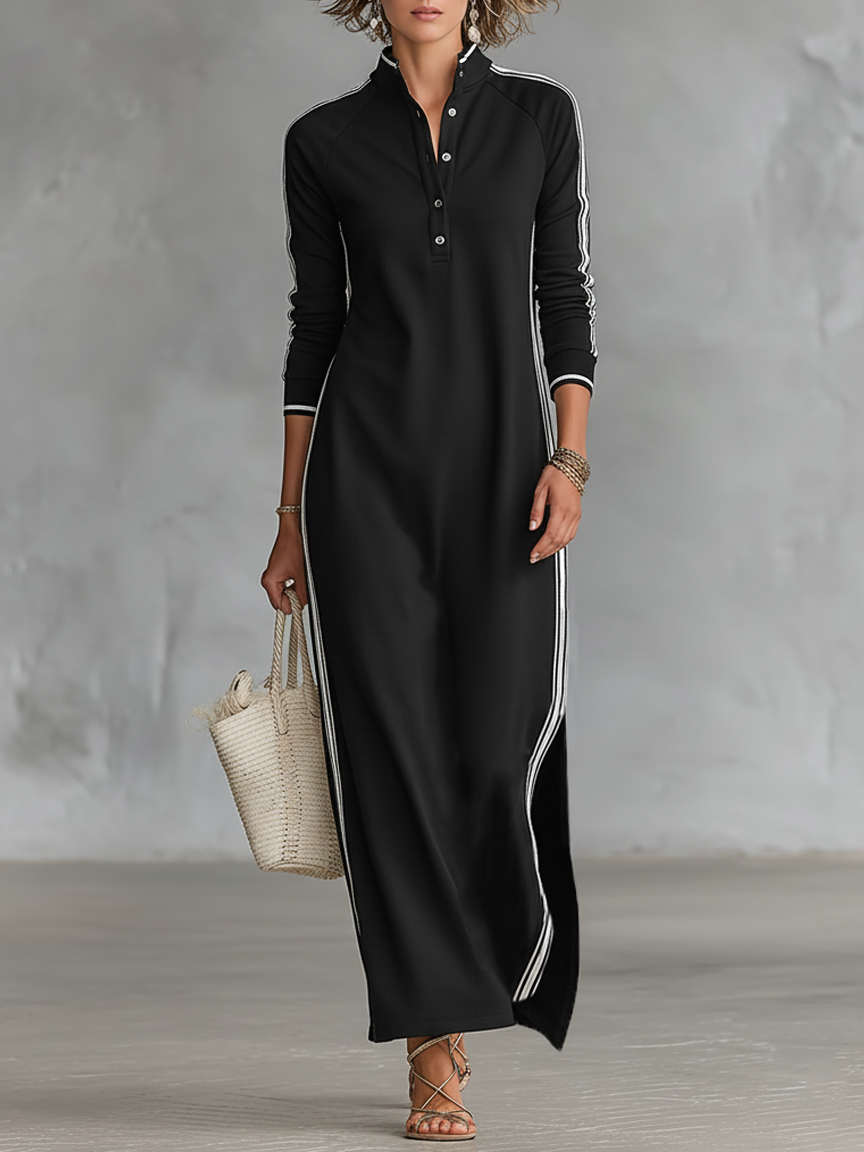 Robe Maxi Sweat avec Col Boutonné