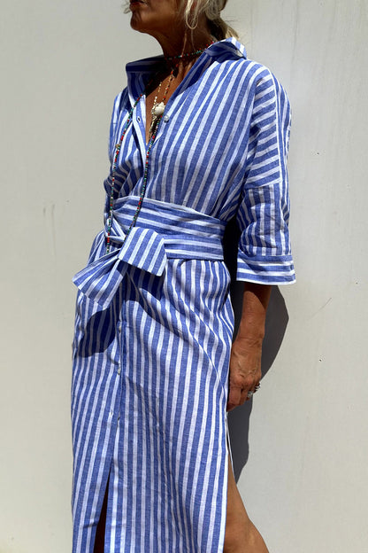 Kelly | Robe Chemise Rayée Intemporelle avec Confort Élégant