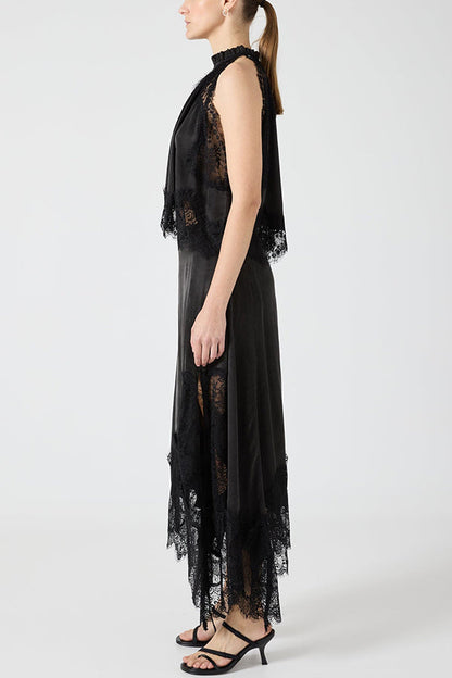 Isabella | Ensemble Top Plissé en Dentelle + Jupe à Fente Irrégulière