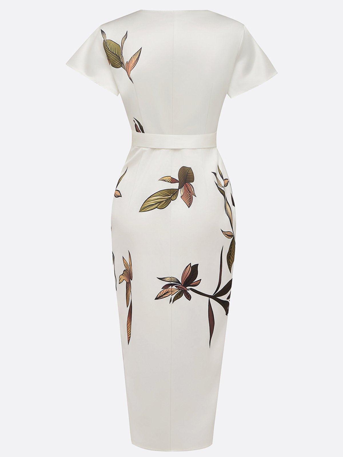 Judy | Robe Midi Satinée à Manches Courtes Blanche