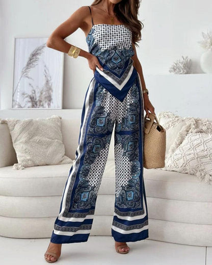 Lila | Ensemble de débardeur et pantalon à lacets imprimé