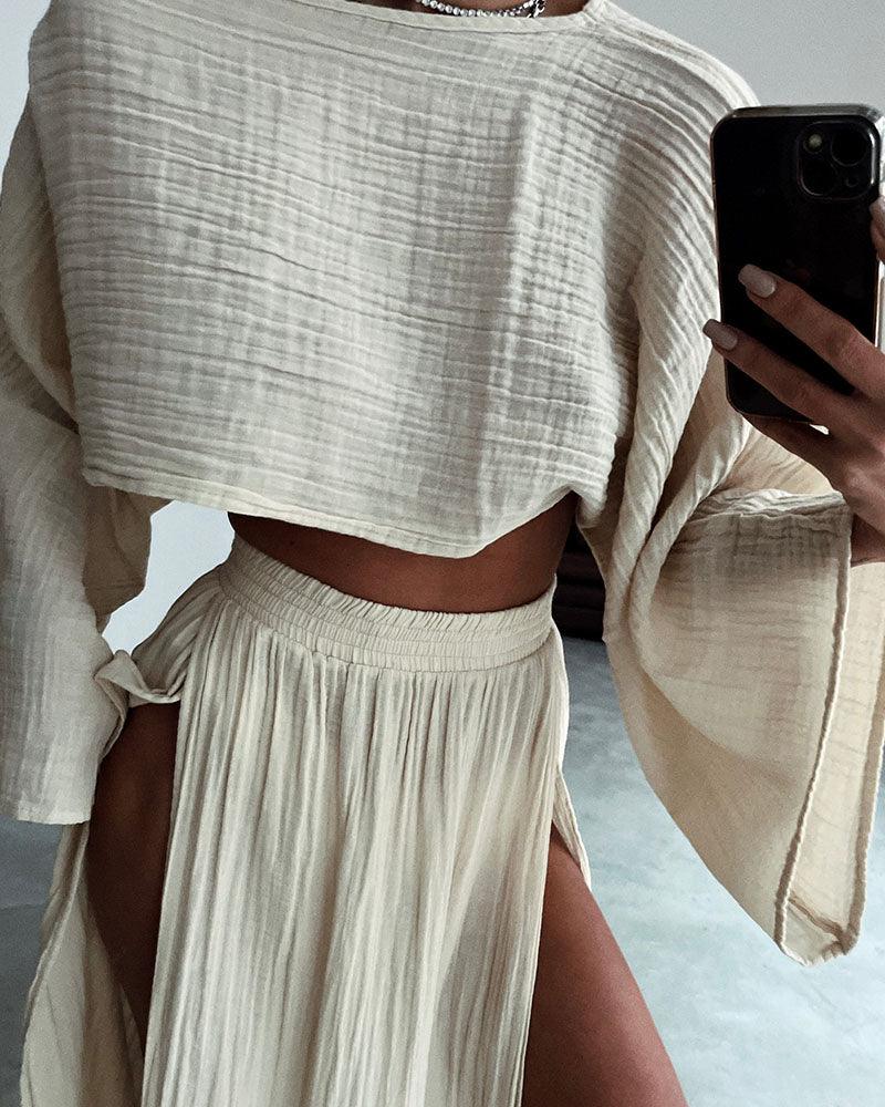 Lila | Ensemble en Coton et Lin à Fente