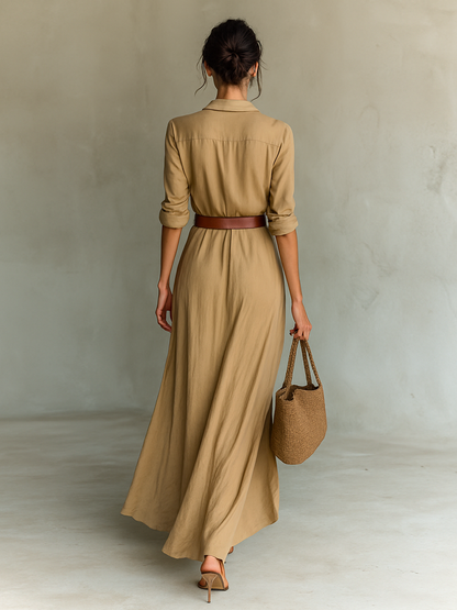 Robe Maxi Col Revers Manches Longues