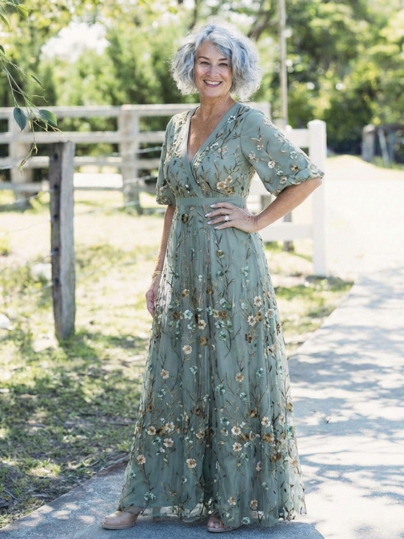Melodi – Robe longue à fleurs avec décolleté en V