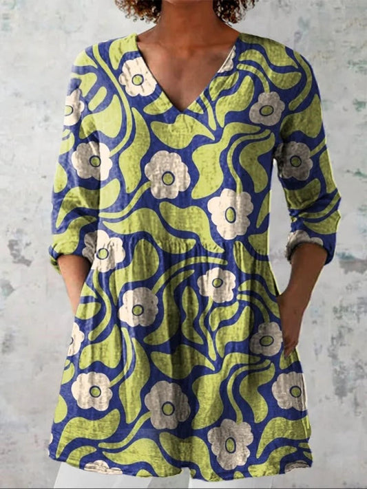 Olivia | Chemise V-Décolleté Florale Romantique