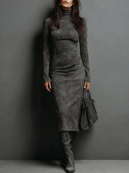 Robine | Robe Midi en Suède à Manches Longues