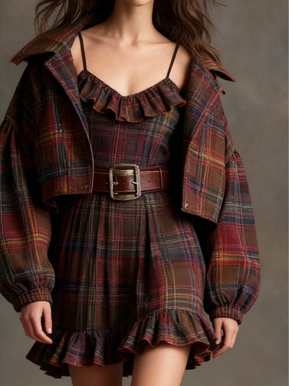 Lila | Ensemble de Robe Mini à Volants à Carreaux Vintage
