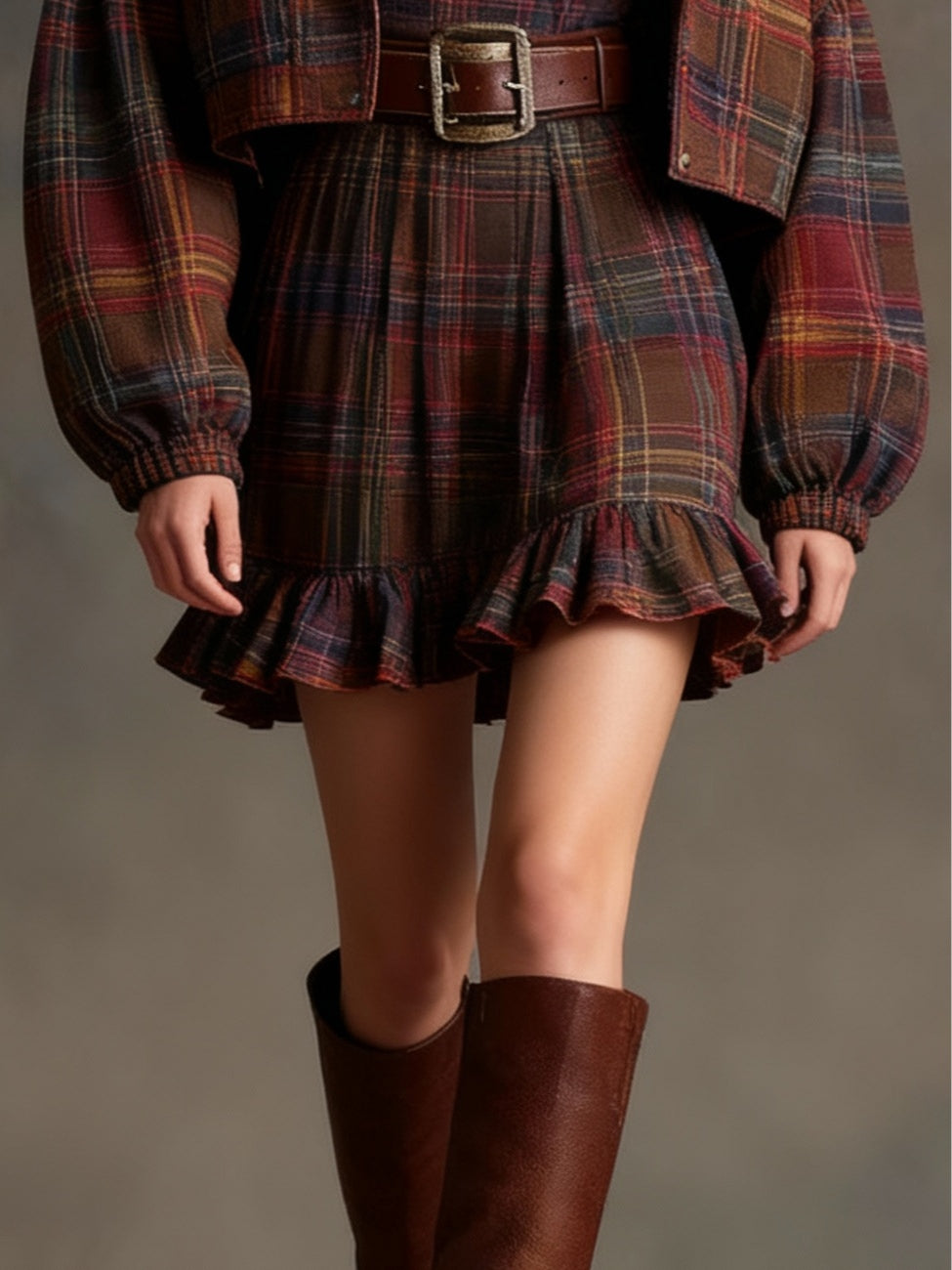 Lila | Ensemble de Robe Mini à Volants à Carreaux Vintage