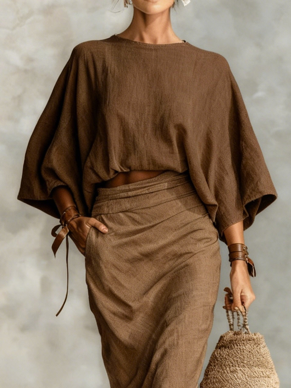Lila | Ensemble Top à Manches Chauve-Souris et Jupe Longue